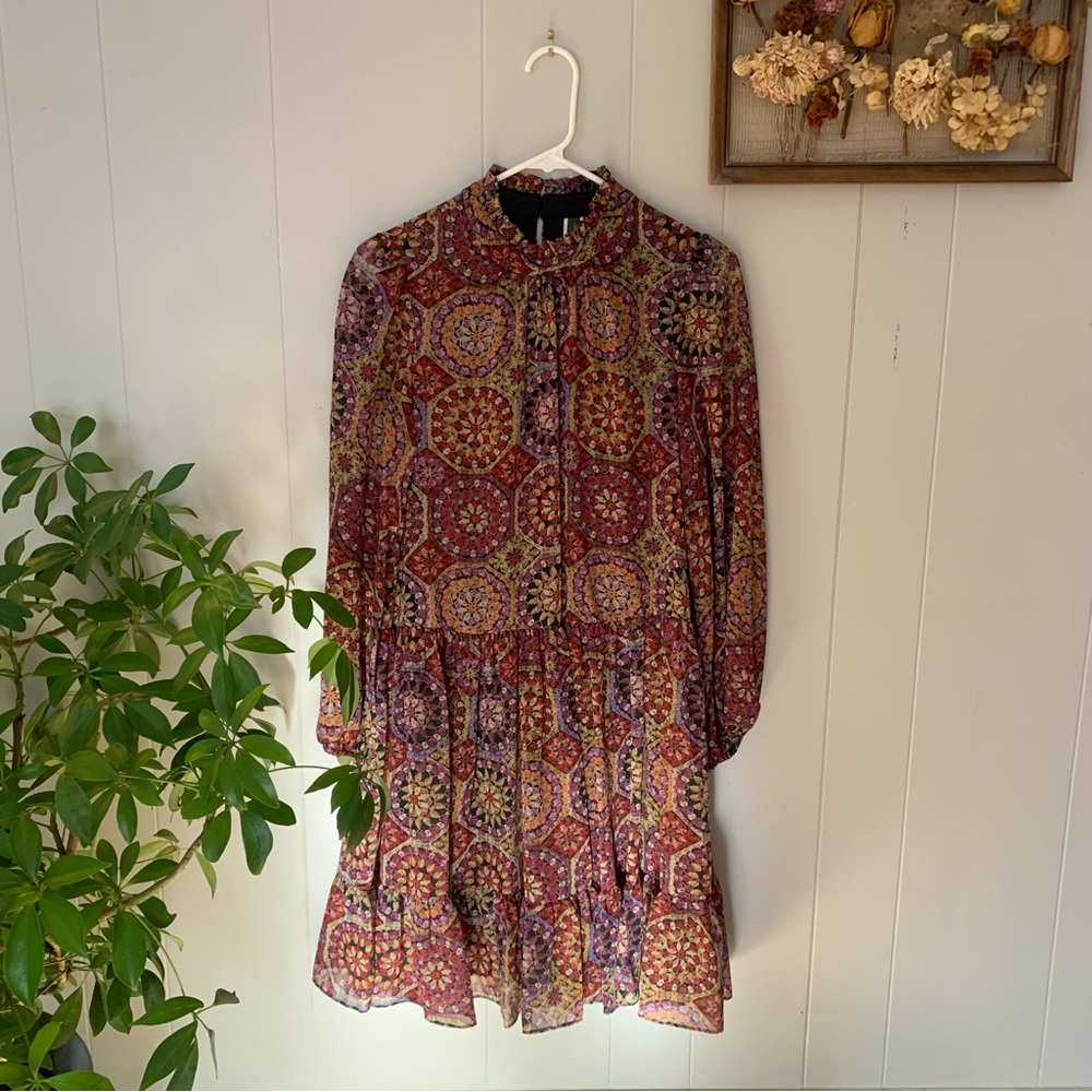 Julian Taylor Multicolor Geometric Long Sleeve Dress